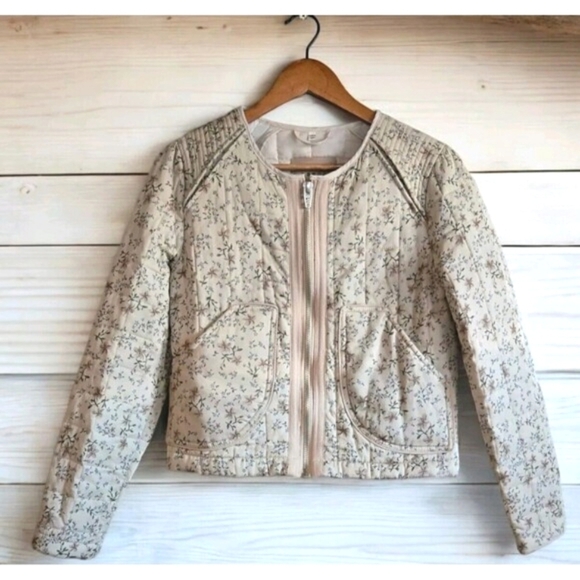 BLANK NYC X Anthropologie  Jacket Women's XS Tan Floral Forest Quilted Zip Up - Picture 1 of 11